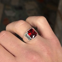 Red Garnet Ring 925 Sterling Silver Ring Mens Signet Ring Gift For Boyfriend