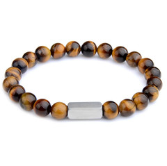 1 pc Natural Stone Bead Bracelet Tiger Eye Lava Stainless Steel