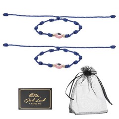 2 Pcs Evil Eye Bracelets Handmade Knots Set with Card & Mesh Bag, Dark Blue