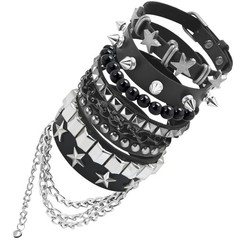 Studded Spike Punk Bracelets 5 Pcs PU Leather Goth Grunge Y2K Wristband Set