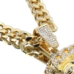 14k Gold Plated XL Jesus Royal Crown Pendant 30″ Cuban Link Chain Cubic Zirconia