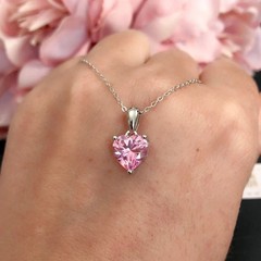 2Ct Heart-Cut Pink Sapphire Lab Created Women’s Pendant 14K White Gold Plated