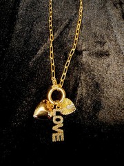 14K Gold Filled 18/20 inch Bar Link Necklace Heart LOVE Charm Pendant No Stone