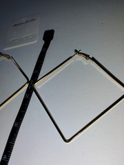 Gold Tone Geometric Square Hoop Dangle Earrings Hinged Hoop No Stone