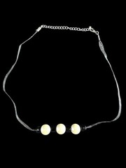 Vintage Chic Black/ Ivory Bead Necklace on 22” Black Ribbon With Extension Chain