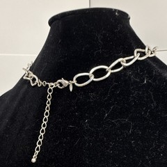 AVON SIGNED Silver Link Chain Necklace Green Irregular Glass, Lobster, Adjust