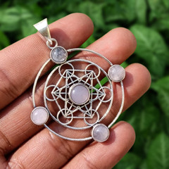 Natural Rose Quartz Gemstone Chakra Pendant 925 Silver Plated Calming Jewelry