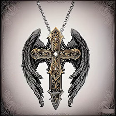 archangel cross pendant Necklace with box