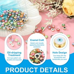 60 Pcs 8mm Flat Round Evil Eye Beads with Golden Edge, White