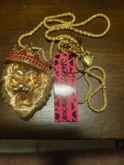 Betsey Johnson Gold Plated Crystal, Enamel Lion Pendant Necklace