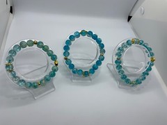 Lot of 3 Blue Teal Glass 9.5-10mm Bead Bracelet Jewelry Holiday 7in-8inch