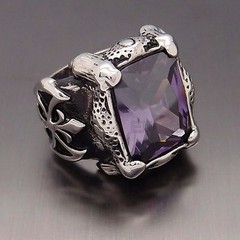 Men Silver Dragon Claw Purple CZ 316L Stainless Steel Biker Ring