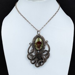 Dragon Bloodstone Gemstone Copper Wedding Wire Wrapped Octopus Pendant Jewelry