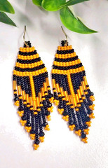 New Beaded Fringe Orange/Black color Hoop Drop Earrings. Leght 3.5 In