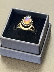 Sterling Silver Moon Teardrop Stone Mood Ring + Color Chart + Gift Box Size 8.5