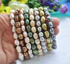 Natural 8-9mm Multicolor Baroque Freshwater Pearl Bracelet 7.5inches