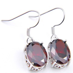 Natural Oval Red Garnet Silver Necklaces Pendants Drop Earrings Jewelry Sets