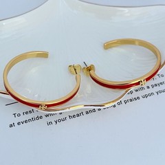 New Burch KIRA ENAMEL HOOP Earrings Red Gold Logo with Jewelry Pouch Size:4.3cm