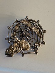 Metal Spider Web Motorcycle Bat Fly Halloween Pin