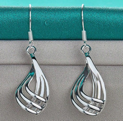 1 pair sterling silver wavy drop earrings – elegant twist charm for women – NEW