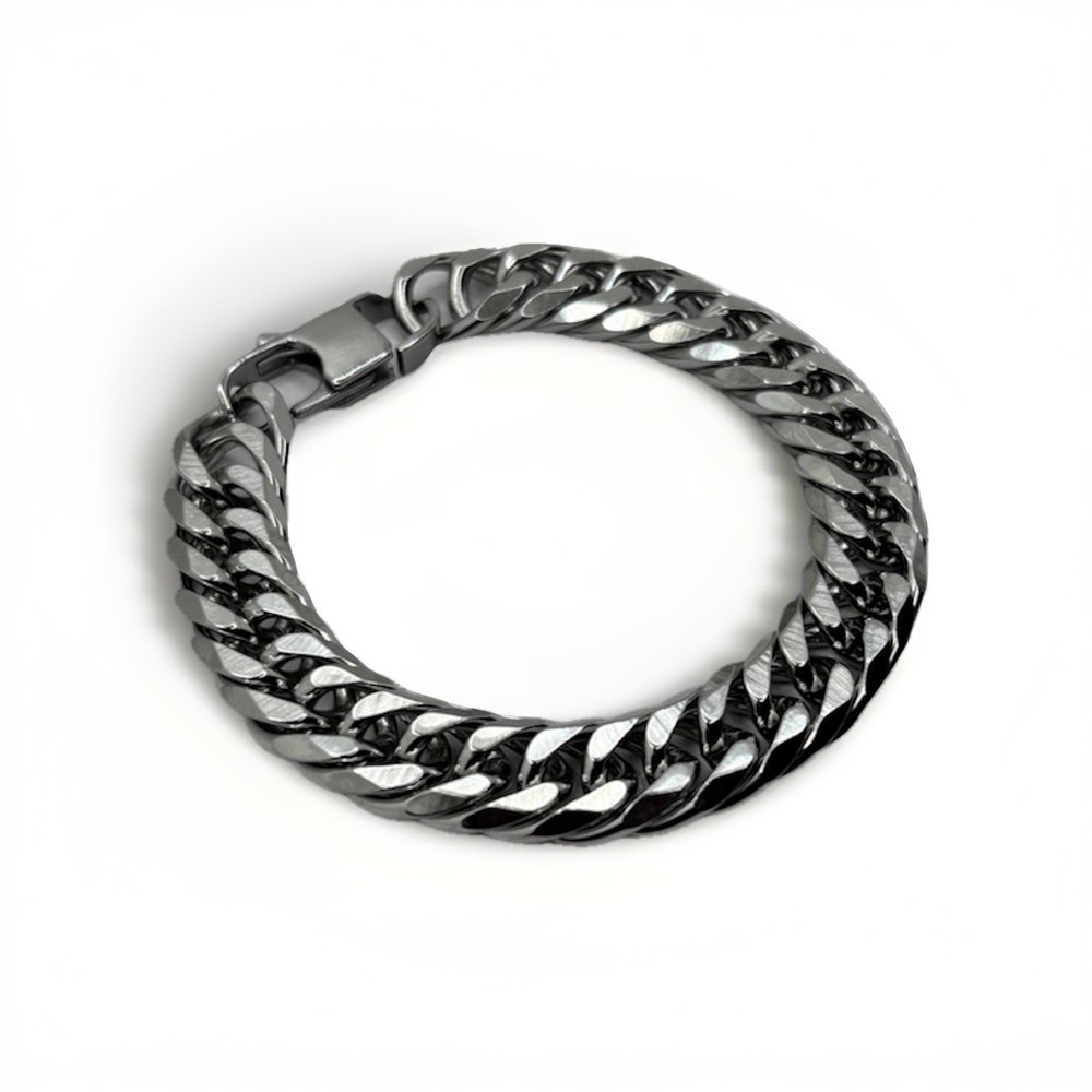 21 Cm Plated Silver Alloy Micro Curb Bracelet Minimal Grunge Streetwear Jewelry