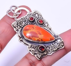 Copper Red Turquoise 925 Sterling Silver Pendant 1.95″ A5