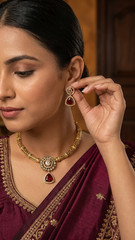 Asavari Gold Plated Feather Necklace Earrings Set Cubic Zirconia Wedding Bridal