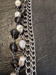 Talbots Silvertone Multi Strand Faux Pearl & Faceted Bead Necklace 18-21″