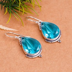 Blue Topaz 925 Sterling Silver Earring, Christmas Gift, Gift For Her E13572