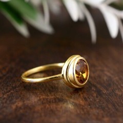 Authentic Yellow Citrine Ring, 14K gold plated Brass ring, Brass Jewelry