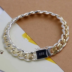 925 Sterling Silver Solid 10mm chain Bracelet men women Chain fashion Jewelry
