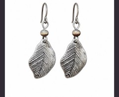 Silver Tone Leaf Dangle Drop Hook Earrings Nature Theme 4 cm