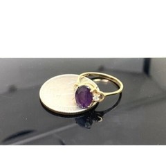 Purple Gemstone Diamond Cocktail Ring 14k Yellow Gold Women’s Estate Size 6.5