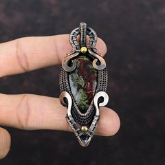 Dragon Bloodstone Wire Wrapped Pendant Handcrafted Copper Unique 2.99″