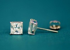 14k White Gold Beautiful Square AAA Quality CZ Screw Back Earrings for Women