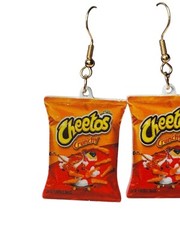 Cheetos Earrings Crunchy Dangle Chester Cheetah Chips Snack Bag 1”x 1.25”