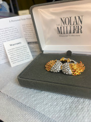 Nolan Miller Glamour Collection Signed Swan Heart Rhinestone Brooch Gold/Silver