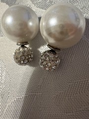 925 Sterling Silver Large Pearl & Pave Crystal Ball Stud Earrings