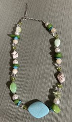 Multicolor Turquoise Blue Green White beaded necklace bohemian Style 20”