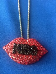 Red and black crystal red kiss lips pendant necklace or Pin/Brooch NWT