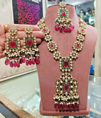 Elegant Red American Diamond inspired Sabyasachi Necklace Earring Jewelry Set