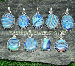 Rainbow Calsilica Gemstone Pendant Wholesale Lot 925 Silver Plated For Woman