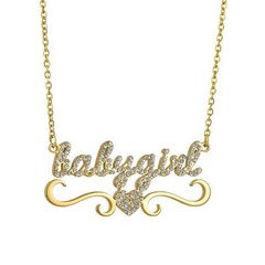 Women Stainless Steel CZ DIY Custom Name Pendant Necklace (Custom Time:30 days)