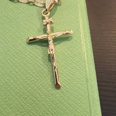 Figaro Chain Cross Pendant Necklace Yellow Gold Plated Metal, Lobster Clasp
