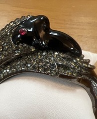 Black Swan Statement Hinge Cuff Bracelet Rhinestones Size 7″ around the inside