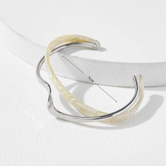 White Acrylic Bracelet Geometric C Shaped Open Metal Bangle Adjustable Jewelry
