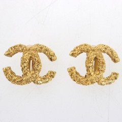 CHANEL CC Logos Used Lava Pattern Earrings Clip-On Gold 03A France Vintage #AH27