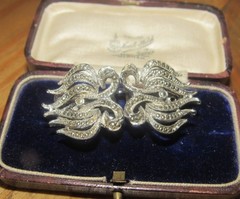 Vintage art deco silver marcasite duette convertable brooch pin hair fur clips