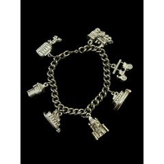 Silvertone Charm Bracelet Travel Theme 6.5″ Spring Clasp