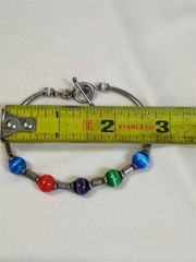 vintage Sterling silver Multicolor Glass Catseye Bead toggle clasp Bracelet